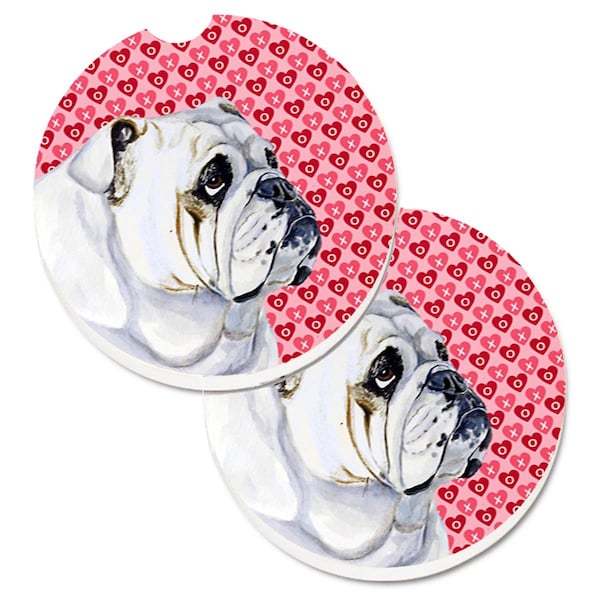 Carolines Treasures Bulldog English Hearts Love Valentines Day Cup Holder Car Coaster, 2PK LH9139CARC - main